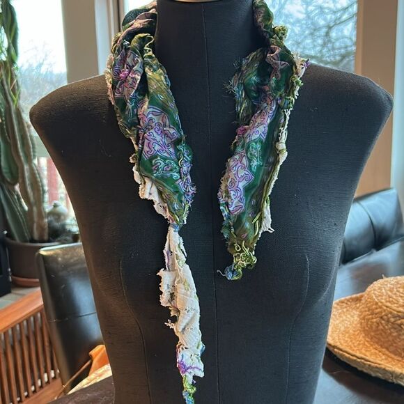 Hand Crafted head scarf hat band antique silk lace embroidered Multi floral main image 16